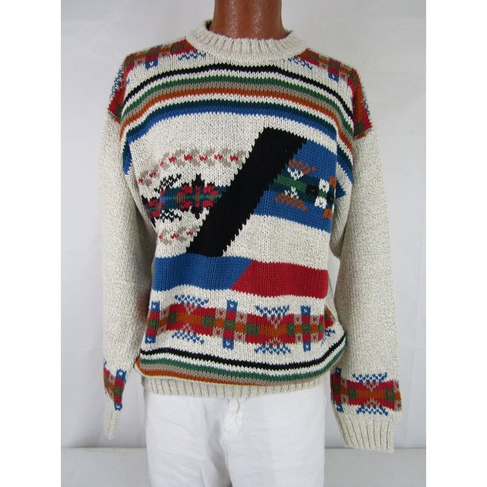 Vintage River Brand Arrow Oversized Sweater Chunky Hand Loomed Abstract 80’s L
